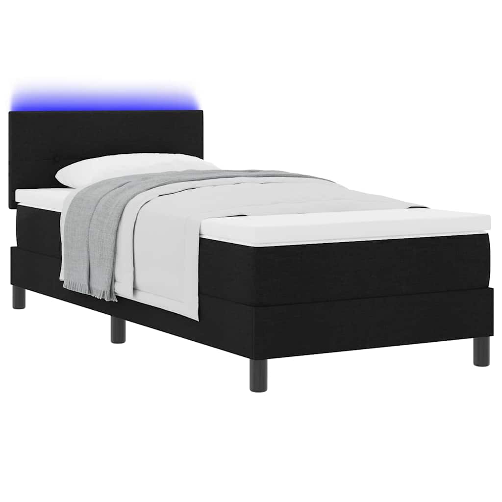 Box spring seng med LED-lysstrimler Sort 80 x 200 cm Stof