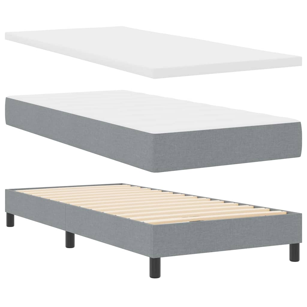 Box spring seng med LED-lysstrimler Lysegrå 90 x 190 cm Stof
