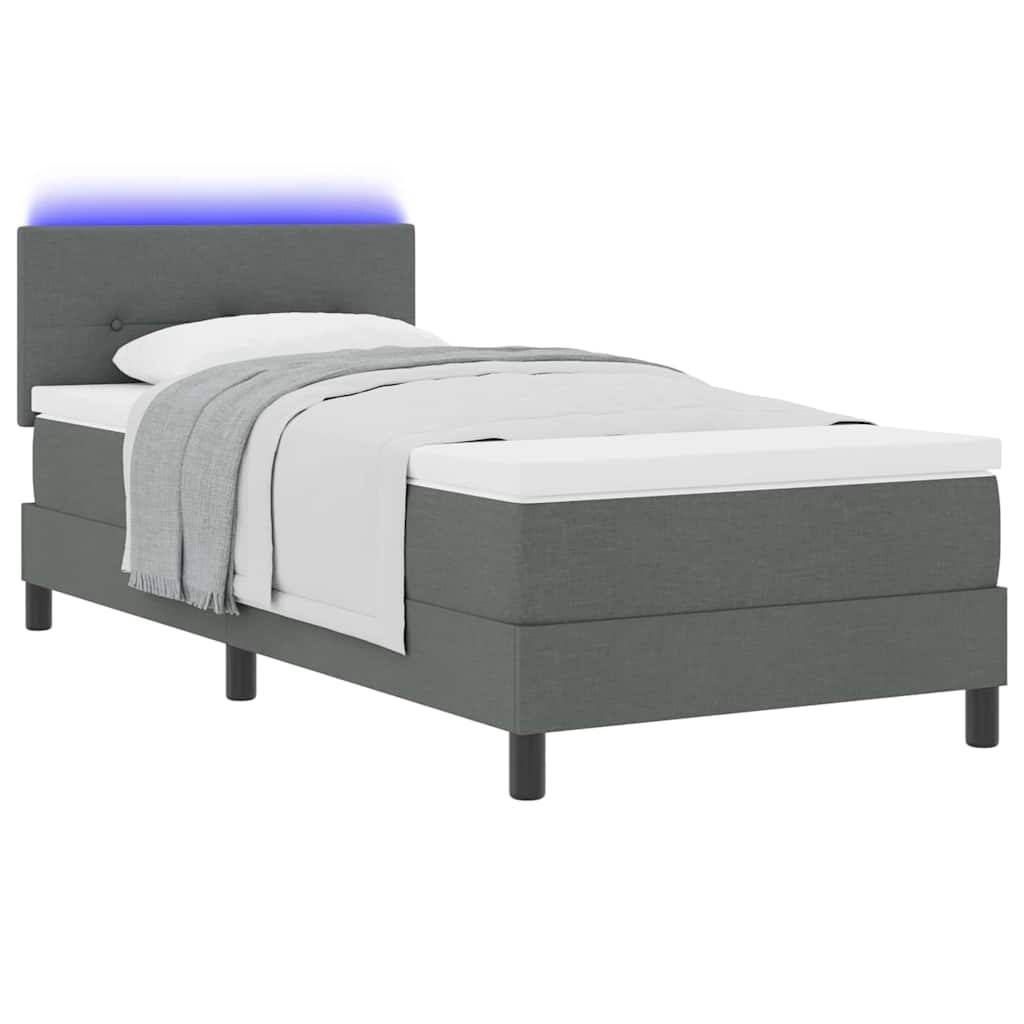 Box spring seng med LED-lysstrimler Mørkegrå 90 x 190 cm Stof