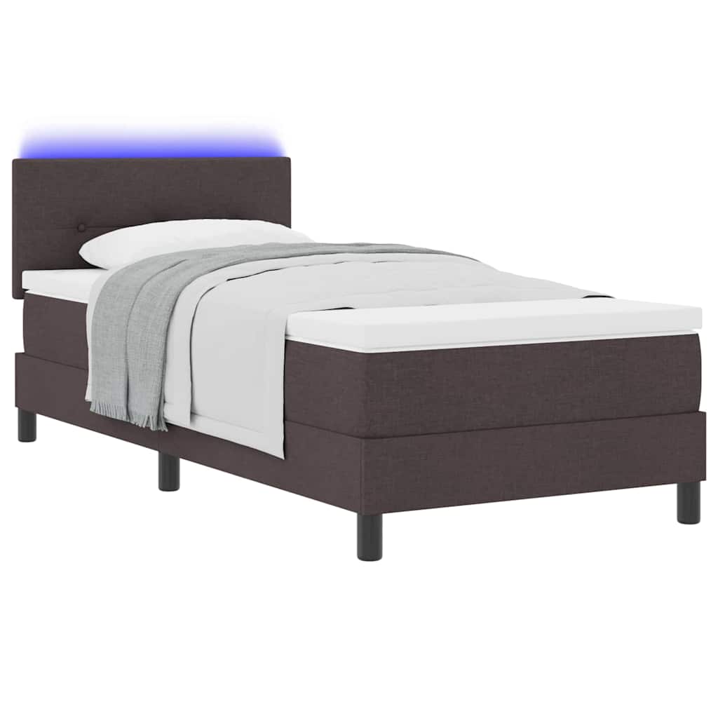 Box spring seng med LED-lysstrimler Mørk Brun 90 x 190 cm Stof