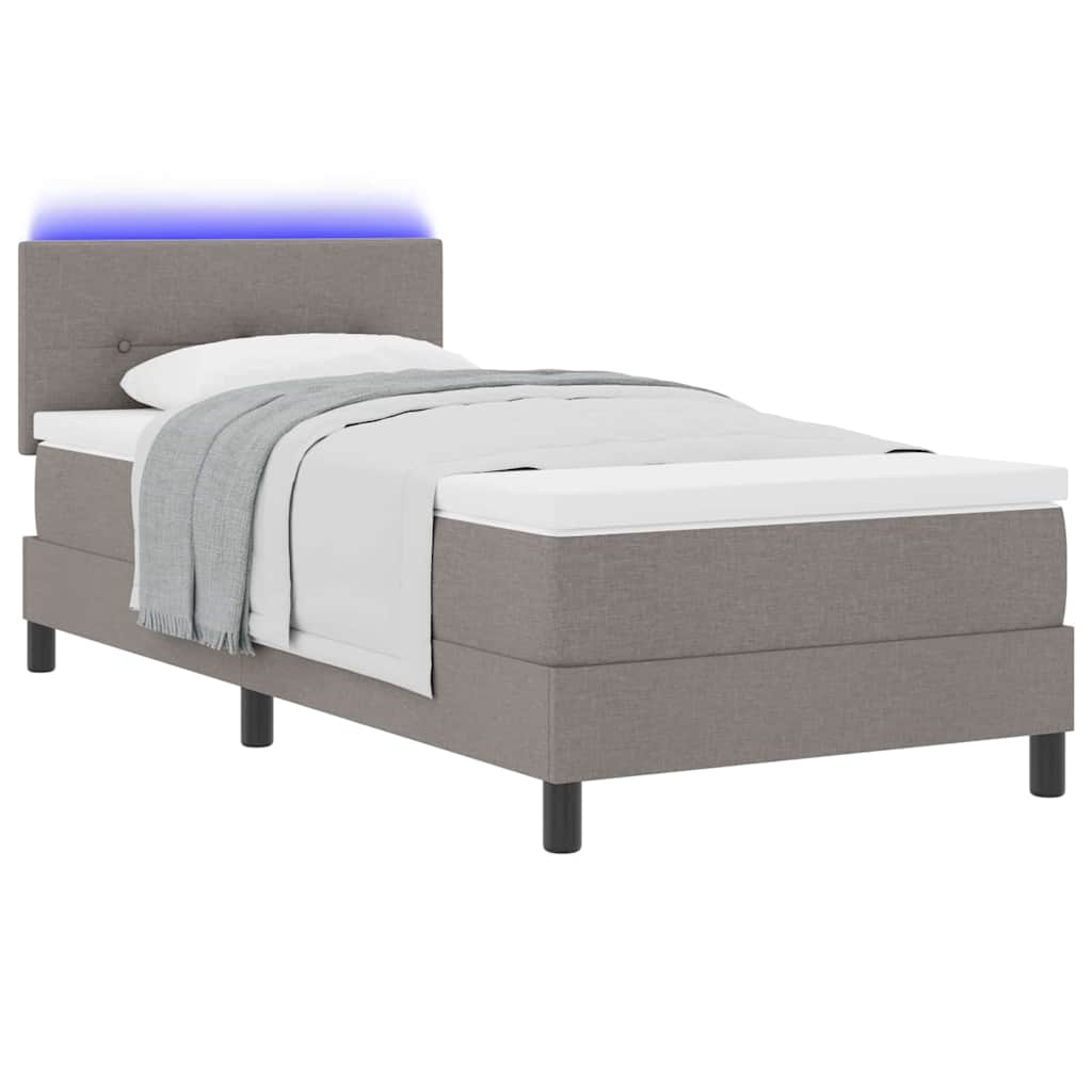 Box spring seng med LED-lysstrimler Gråbrun 90 x 190 cm Stof