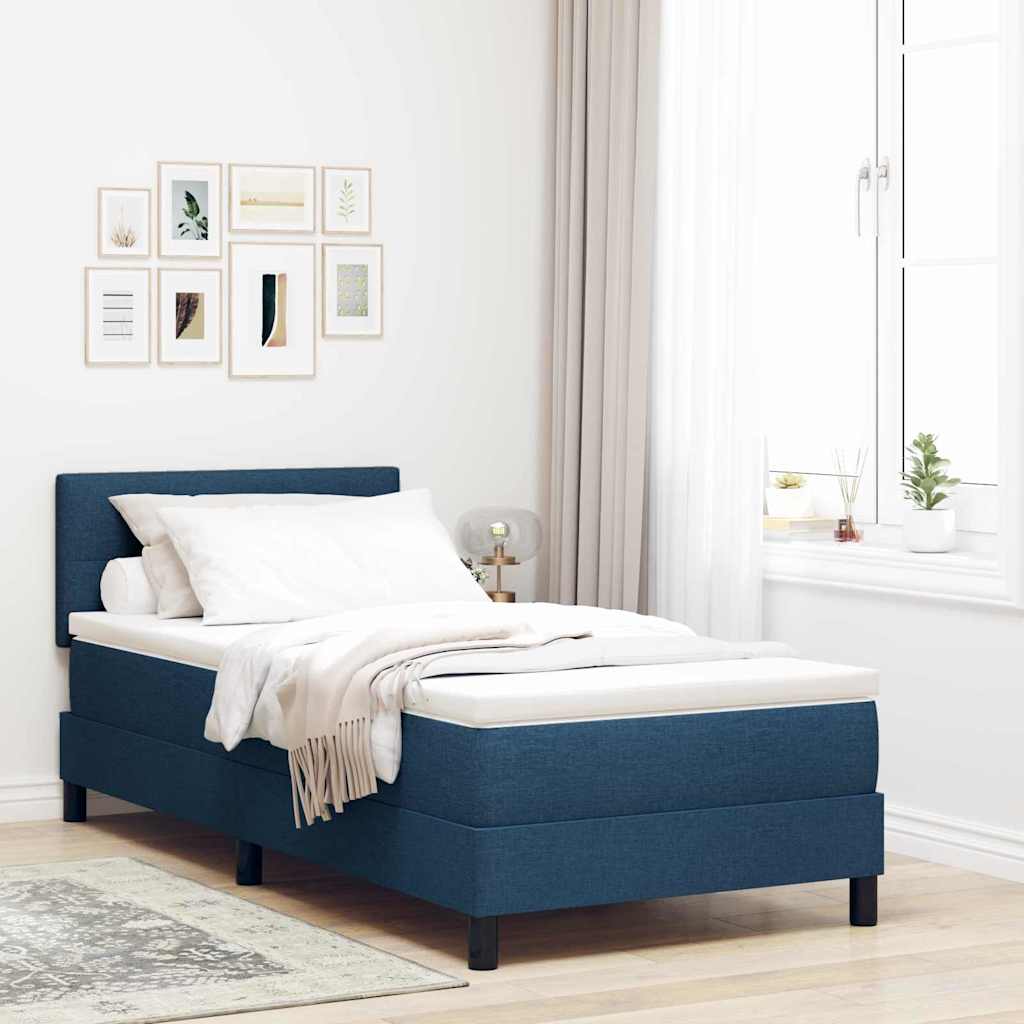 Box spring seng med LED-lysstrimler Blå 90 x 190 cm Stof