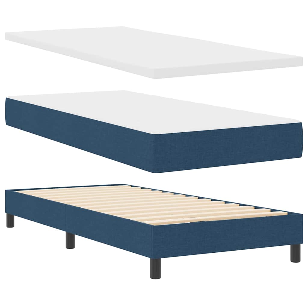 Box spring seng med LED-lysstrimler Blå 90 x 190 cm Stof