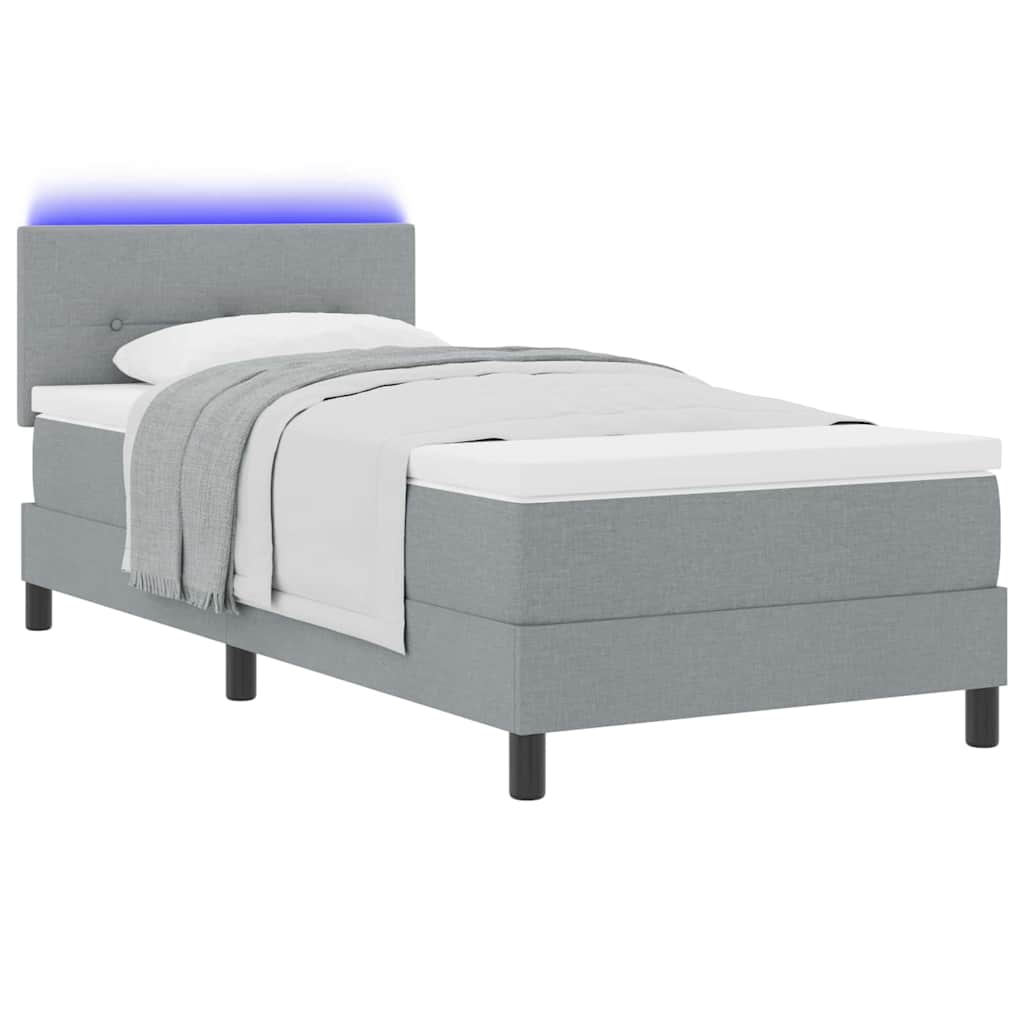 Box spring seng med LED-lysstrimler Lysegrå 90 x 200 cm Stof