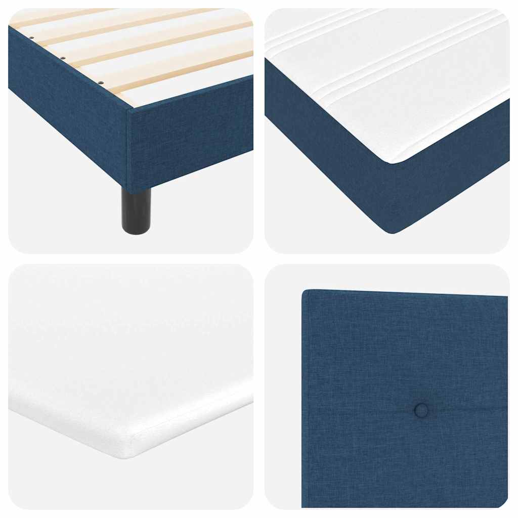 Box spring seng med LED-lysstrimler Blå 90 x 200 cm Stof