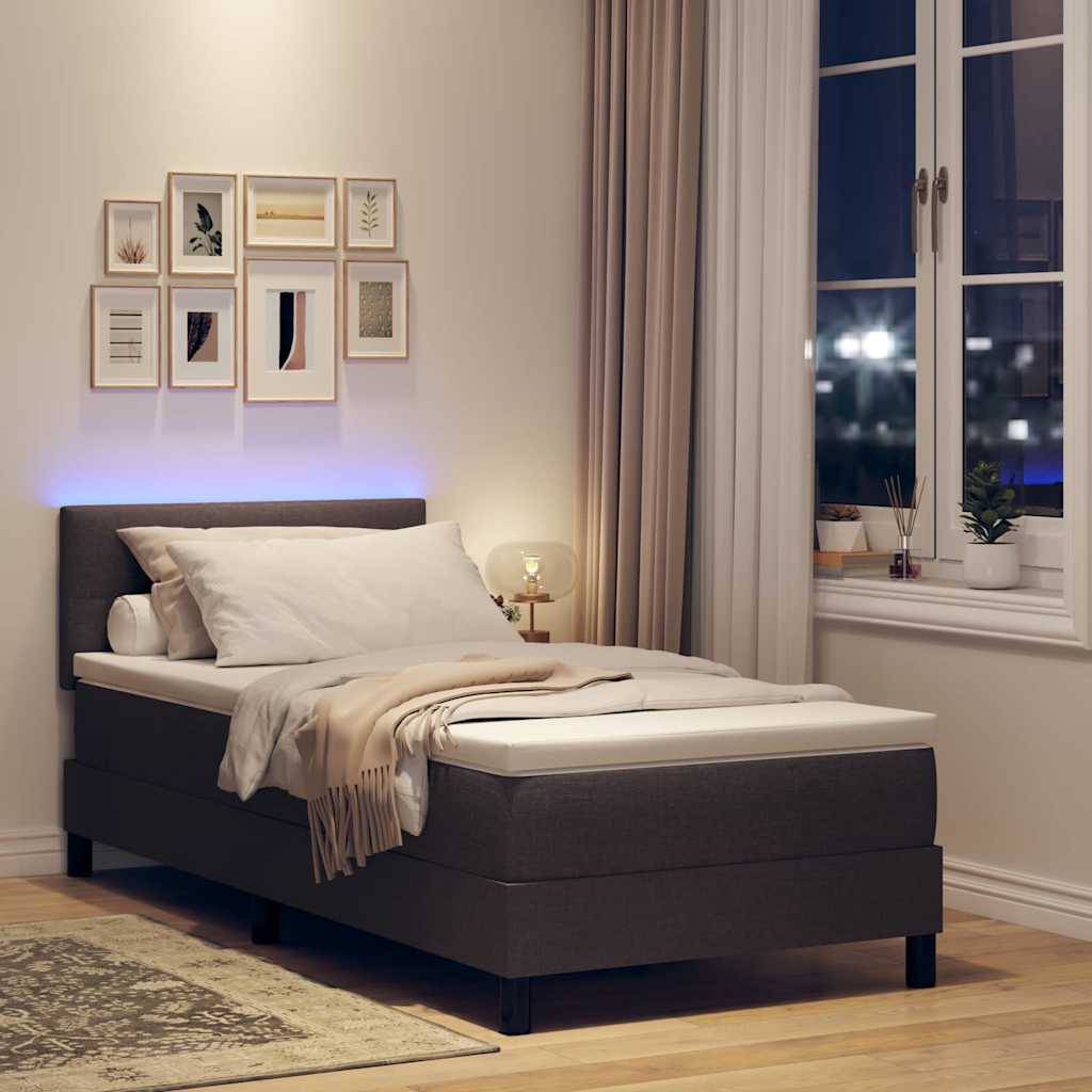 Box spring seng med LED-lysstrimler Mørk Brun 100 x 200 cm Stof