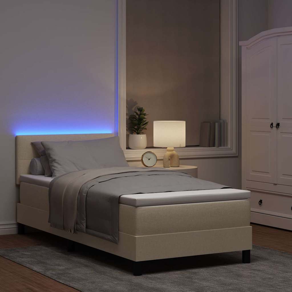 Box spring seng med LED-lysstrimler Creme 100 x 200 cm Stof