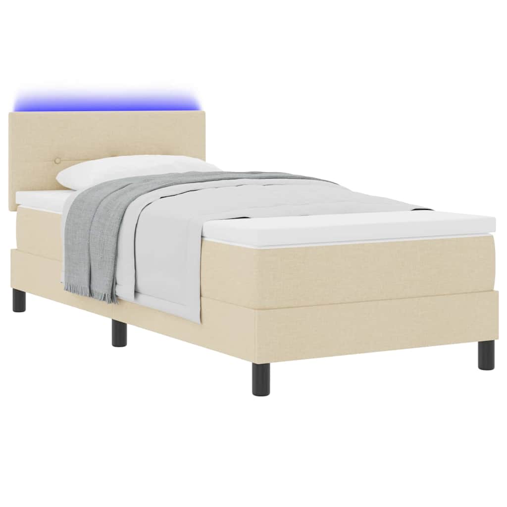 Box spring seng med LED-lysstrimler Creme 100 x 200 cm Stof