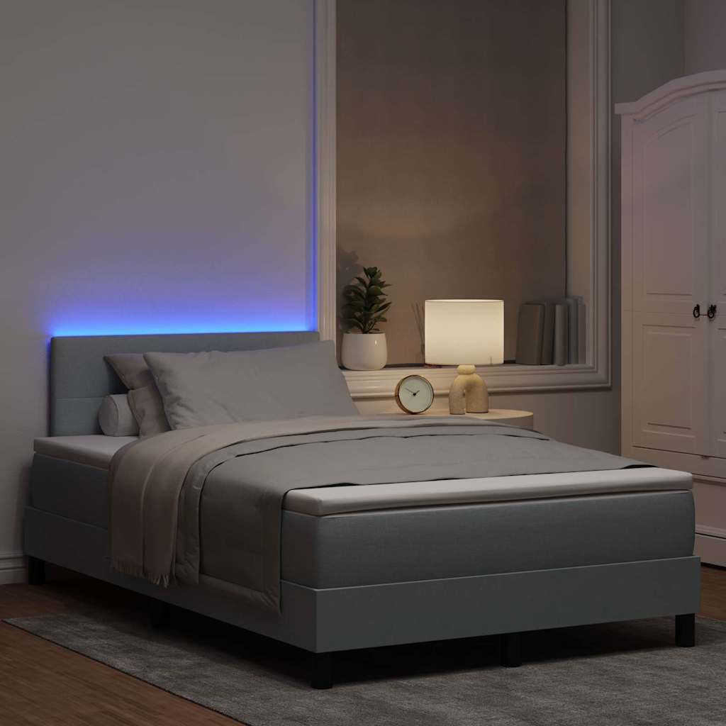 Box spring seng med LED-lysstrimler Lysegrå 120 x 190 cm Stof