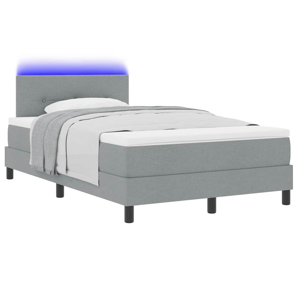 Box spring seng med LED-lysstrimler Lysegrå 120 x 190 cm Stof