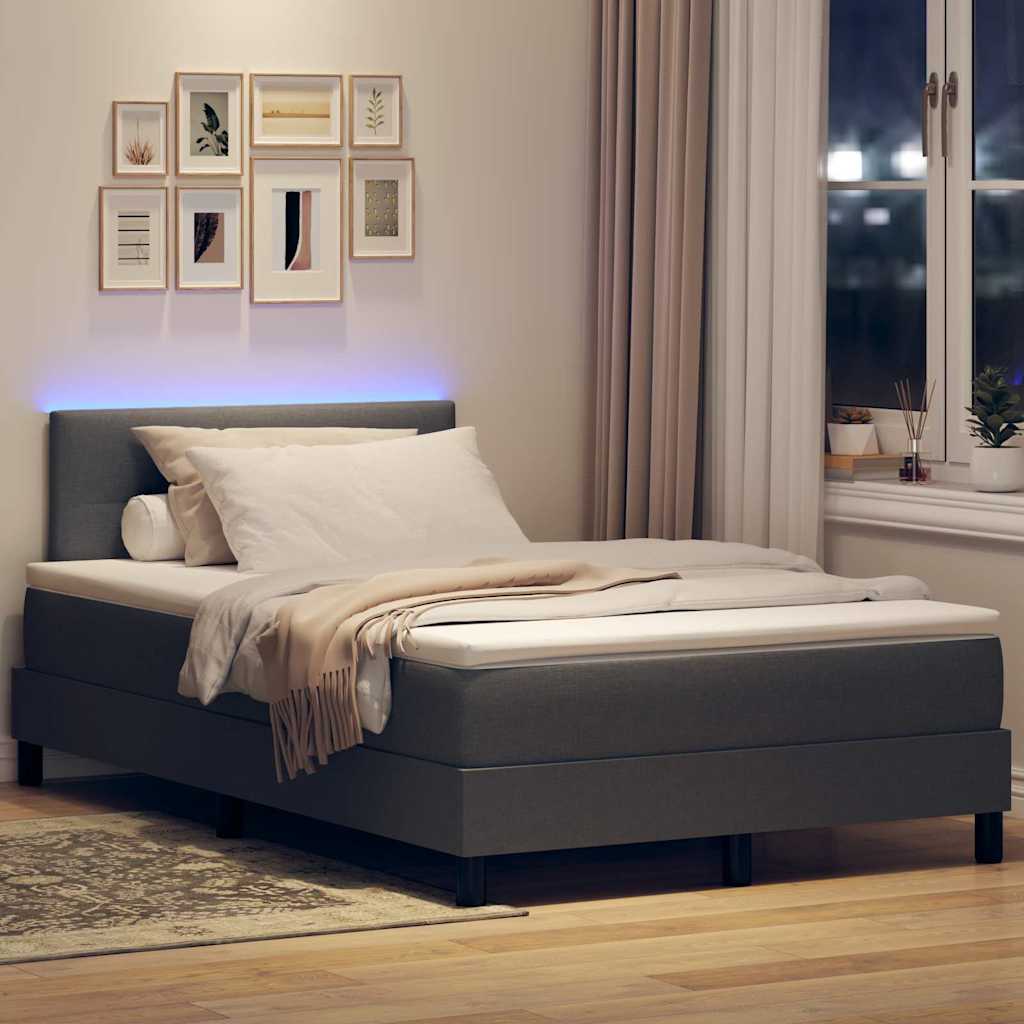 Box spring seng med LED-lysstrimler Mørkegrå 120 x 190 cm Stof