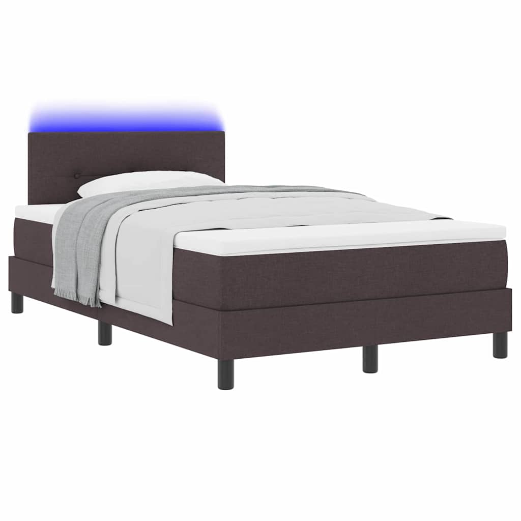 Box spring seng med LED-lysstrimler Mørk Brun 120 x 190 cm Stof