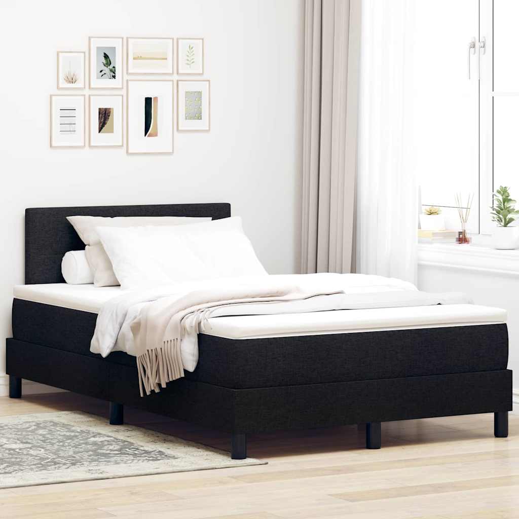 Box Spring Seng Med LED-lysstrimler Stof - Sort / 120 X 200 cm / Knap-tuftet