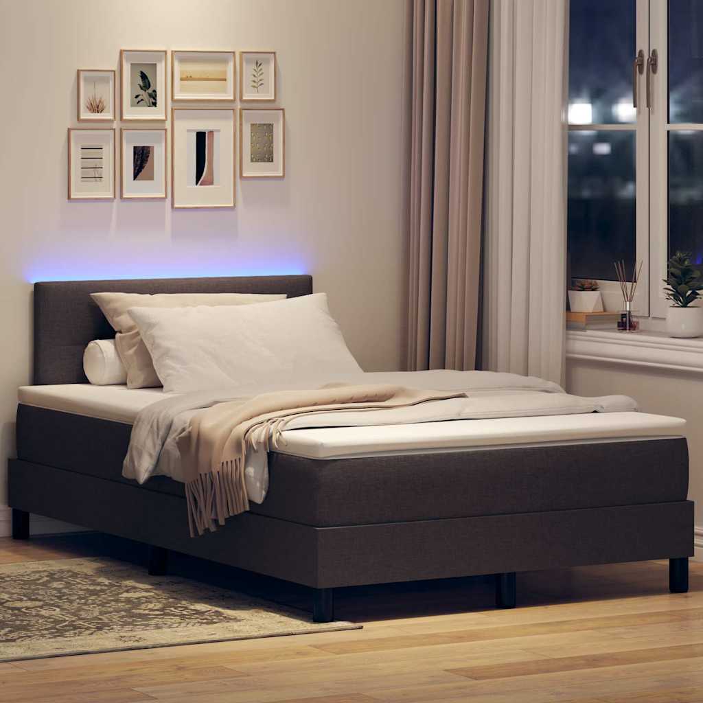 Box spring seng med LED-lysstrimler Mørk Brun 120 x 200 cm Stof