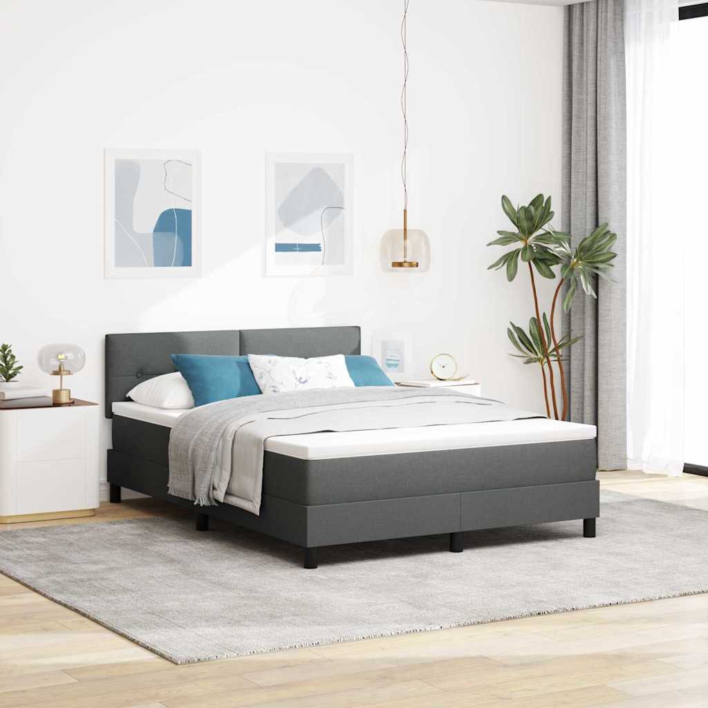 Box spring seng med LED-lysstrimler Mørkegrå 140 x 200 cm Stof