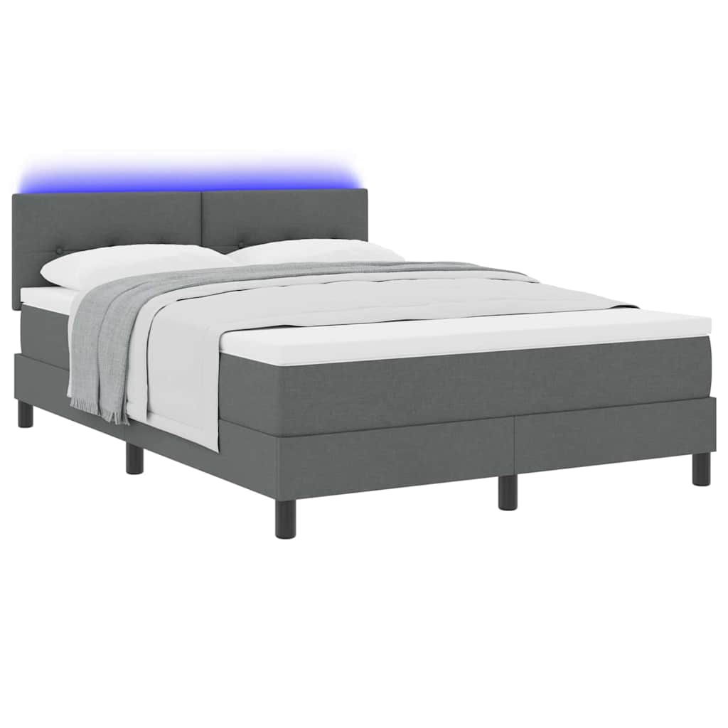 Box spring seng med LED-lysstrimler Mørkegrå 160 x 200 cm Stof