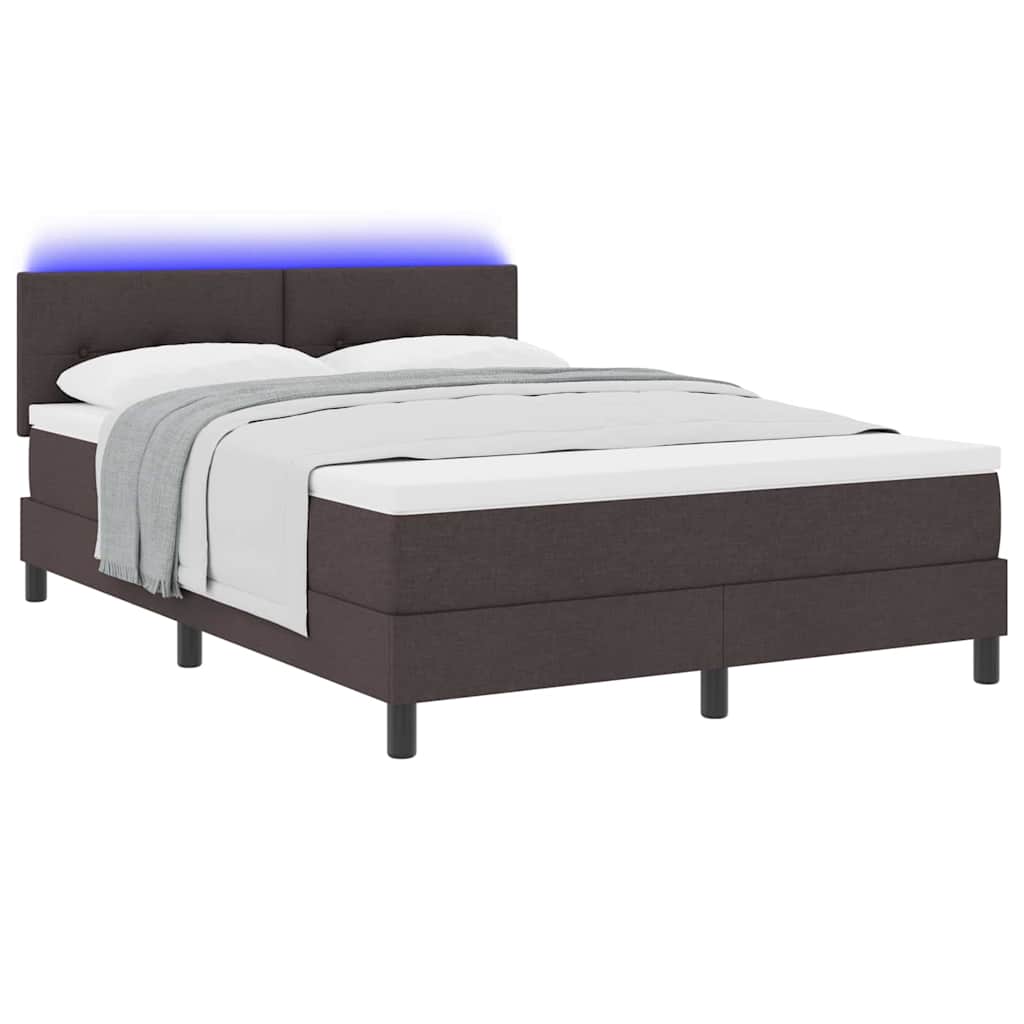 Box spring seng med LED-lysstrimler Mørk Brun 160 x 200 cm Stof
