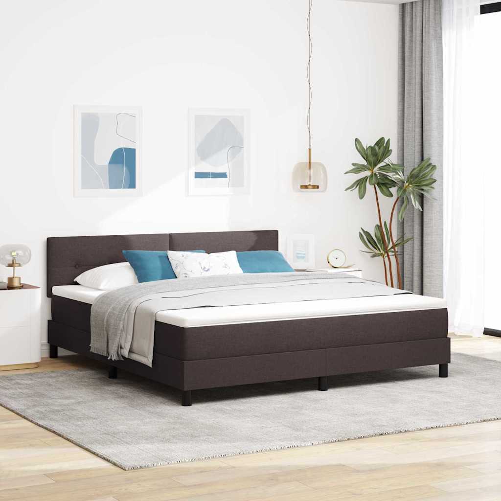 Box spring seng med LED-lysstrimler Mørk Brun 180 x 200 cm Stof