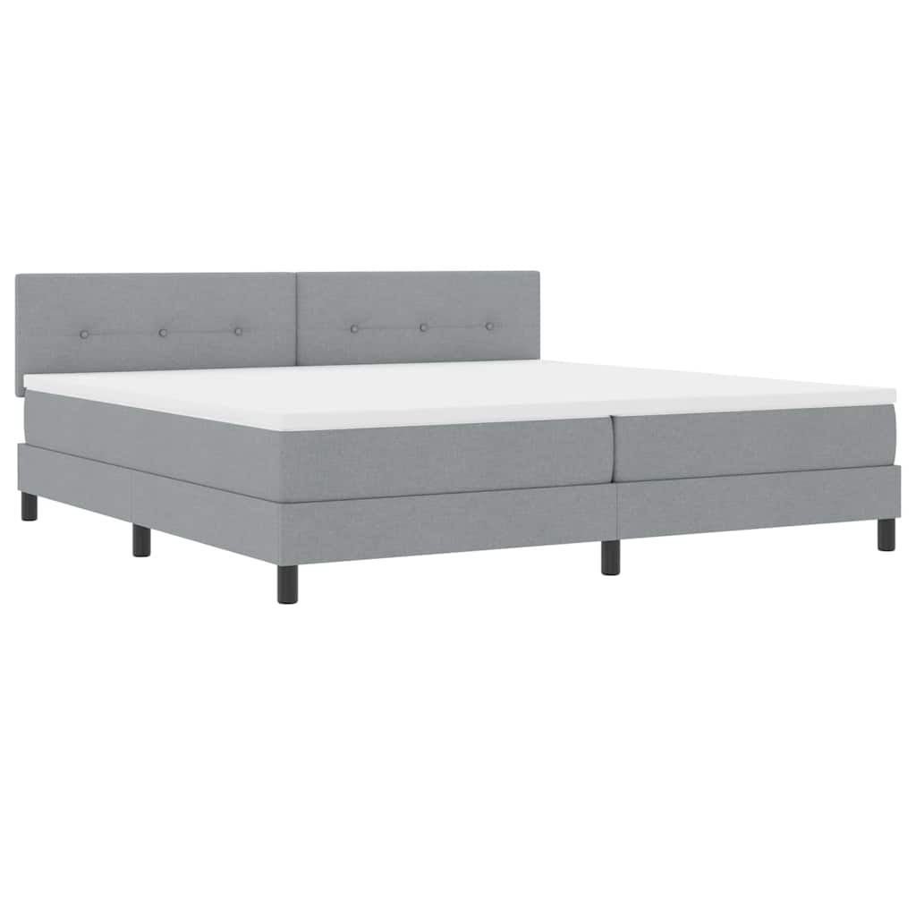 Box spring seng med LED-lysstrimler Lysegrå 200 x 200 cm Stof