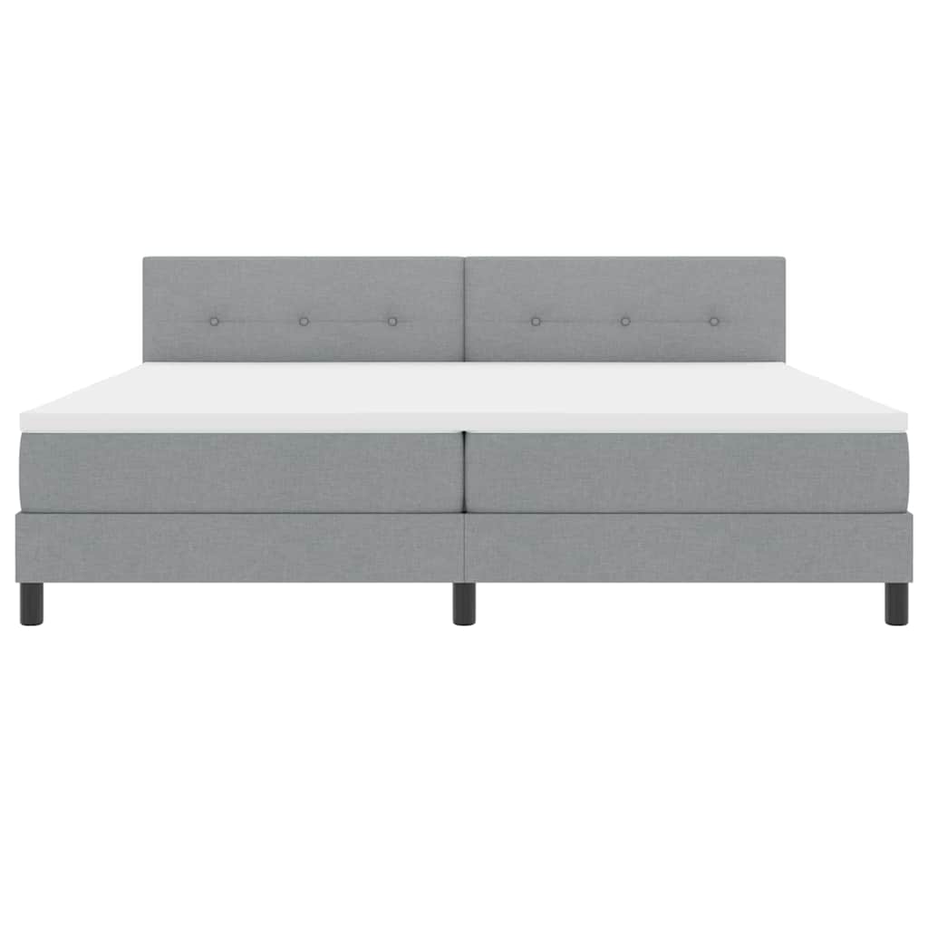 Box spring seng med LED-lysstrimler Lysegrå 200 x 200 cm Stof