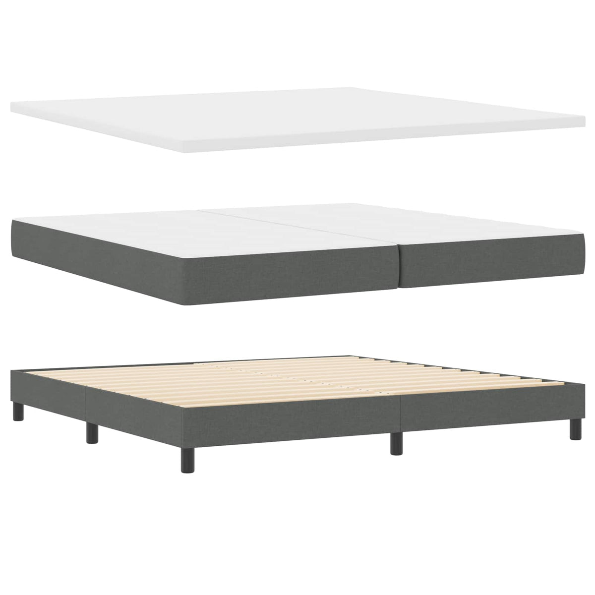 Box spring seng med LED-lysstrimler Mørkegrå 200 x 200 cm Stof