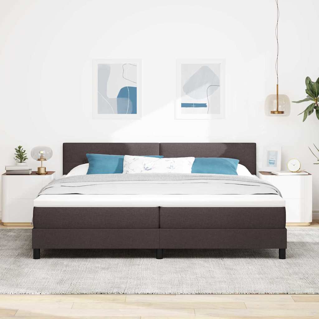 Box spring seng med LED-lysstrimler Mørk Brun 200 x 200 cm Stof