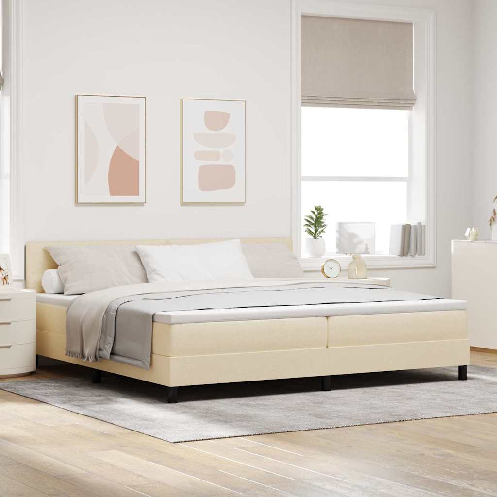 Box spring seng med LED-lysstrimler Creme 200 x 200 cm Stof
