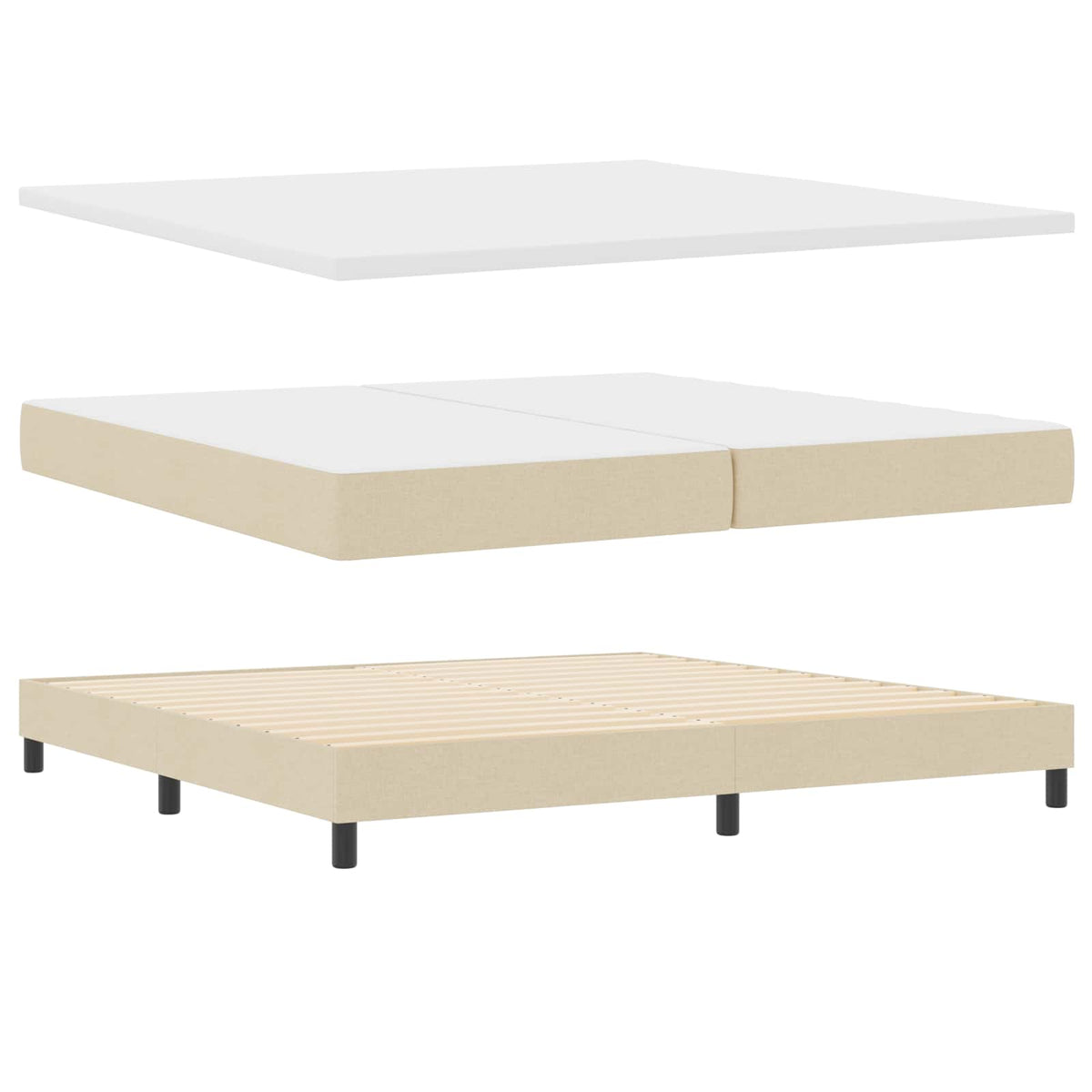 Box spring seng med LED-lysstrimler Creme 200 x 200 cm Stof