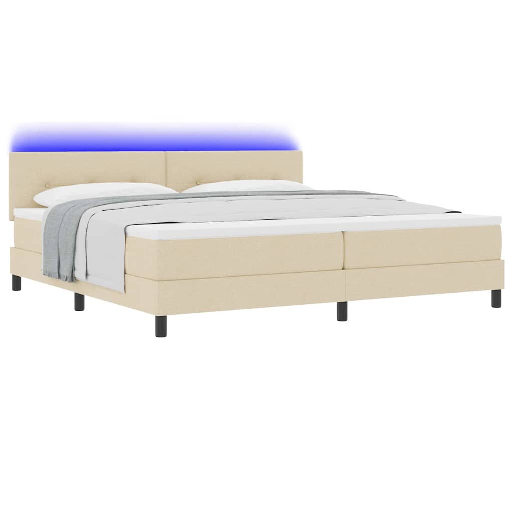 Box spring seng med LED-lysstrimler Creme 200 x 200 cm Stof