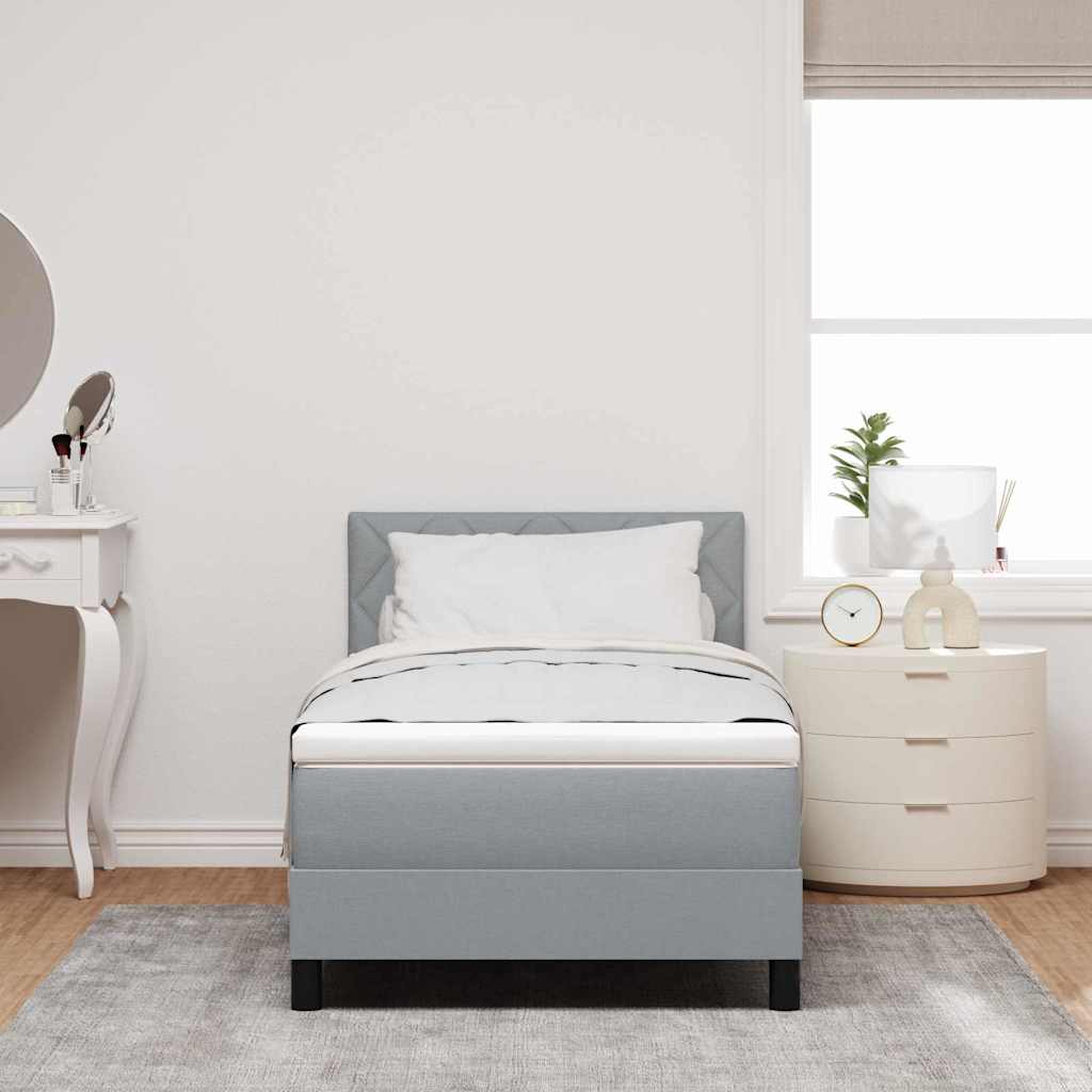 Box spring seng med LED-lysstrimler Lysegrå 90 x 190 cm Stof