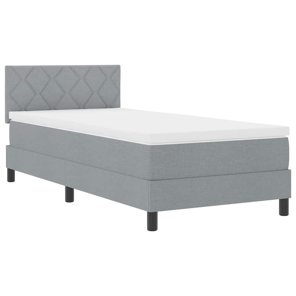 Box spring seng med LED-lysstrimler Lysegrå 90 x 190 cm Stof