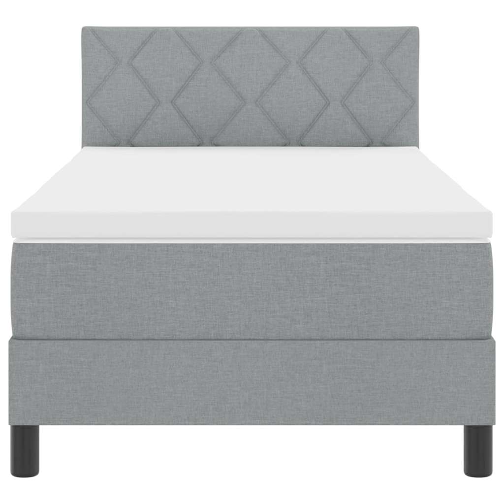 Box spring seng med LED-lysstrimler Lysegrå 90 x 190 cm Stof