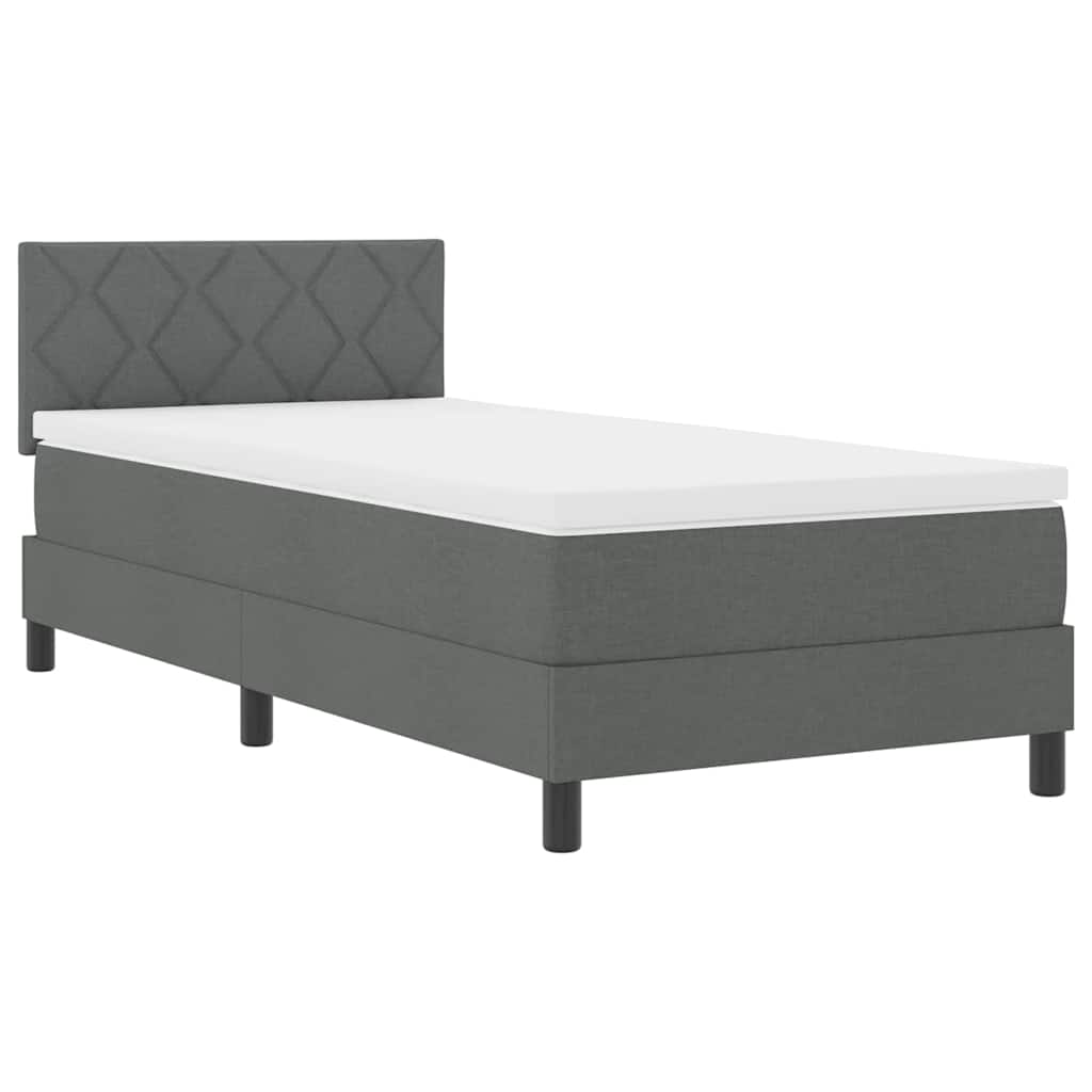 Box spring seng med LED-lysstrimler Mørkegrå 90 x 190 cm Stof