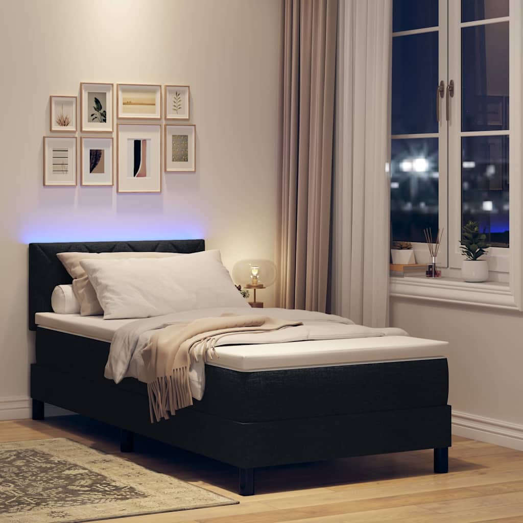 Box spring seng med pude med hovedgærde Sort 90 x 190 cm Stof