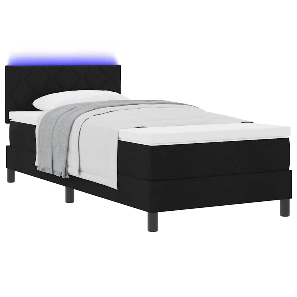 Box spring seng med pude med hovedgærde Sort 90 x 190 cm Stof
