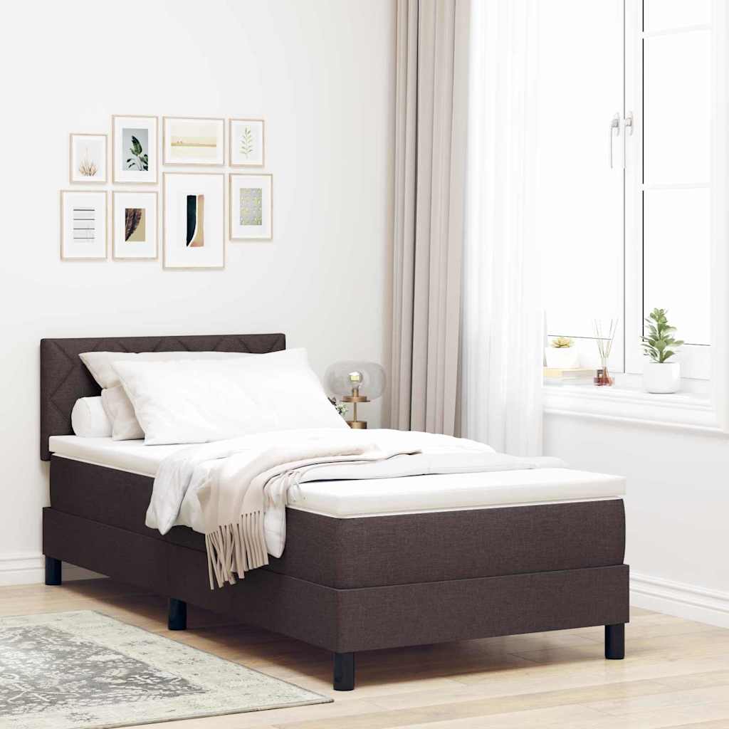 Box spring seng med LED-lysstrimler Mørk Brun 90 x 190 cm Stof