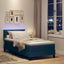 Box spring seng med LED-lysstrimler Blå 90 x 190 cm Stof