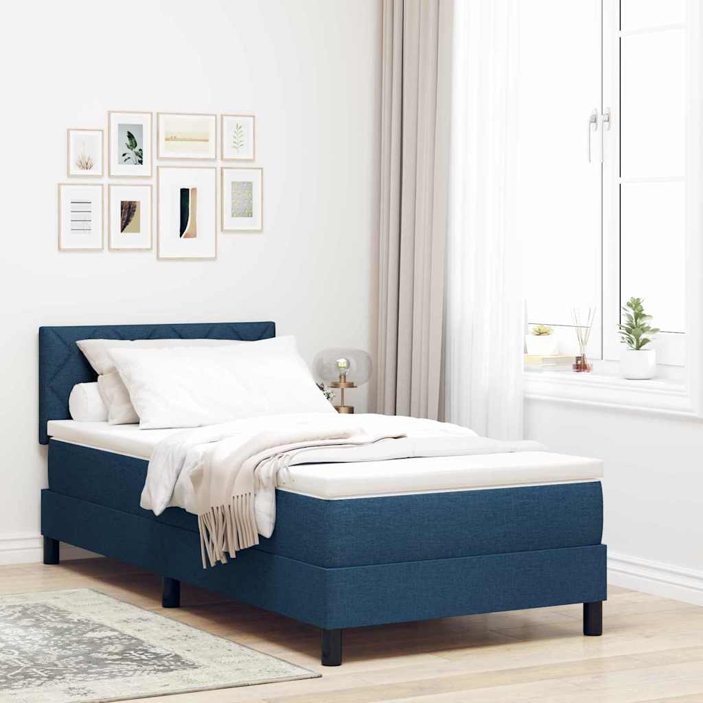 Box spring seng med LED-lysstrimler Blå 90 x 190 cm Stof