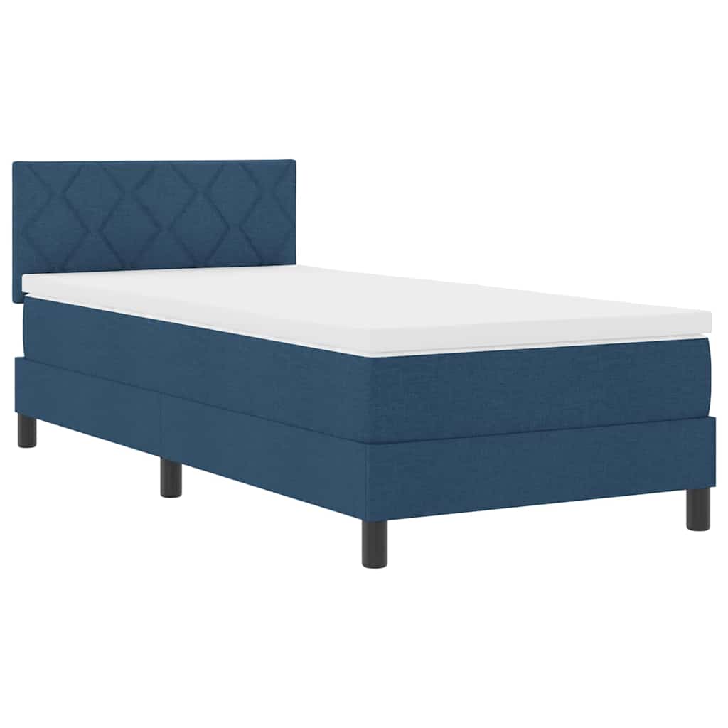 Box spring seng med LED-lysstrimler Blå 90 x 190 cm Stof