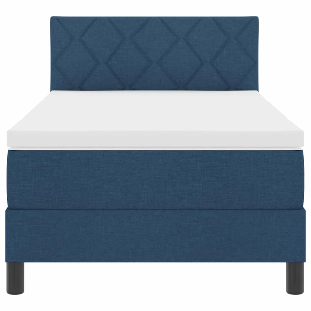 Box spring seng med LED-lysstrimler Blå 100 x 200 cm Stof