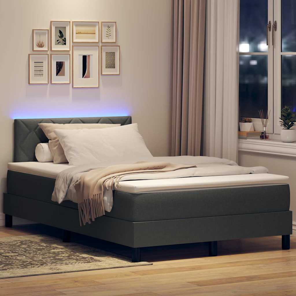 Box spring seng med LED-lysstrimler Mørkegrå 120 x 190 cm Stof