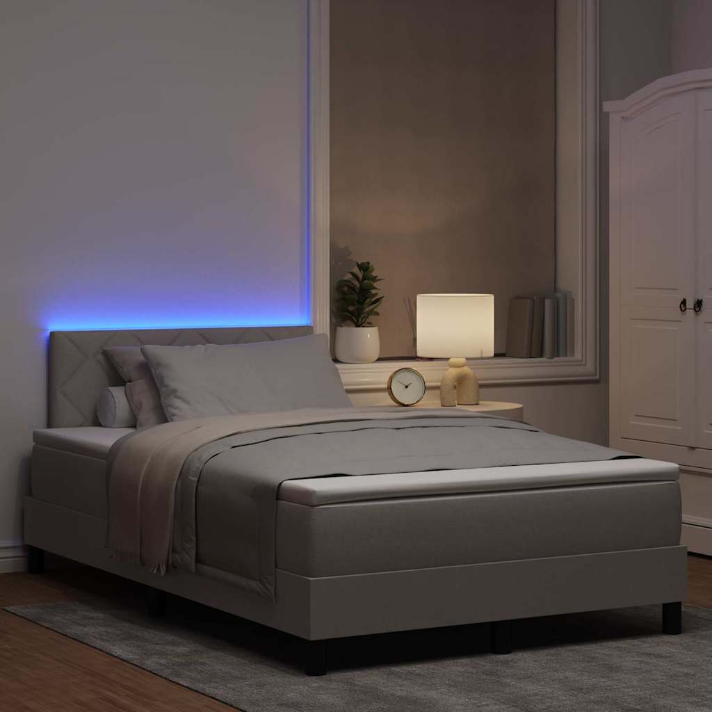 Box spring seng med LED-lysstrimler Gråbrun 120 x 190 cm Stof