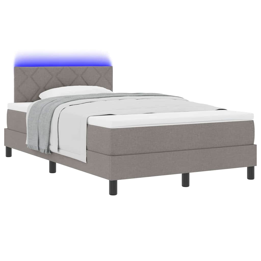 Box spring seng med LED-lysstrimler Gråbrun 120 x 190 cm Stof