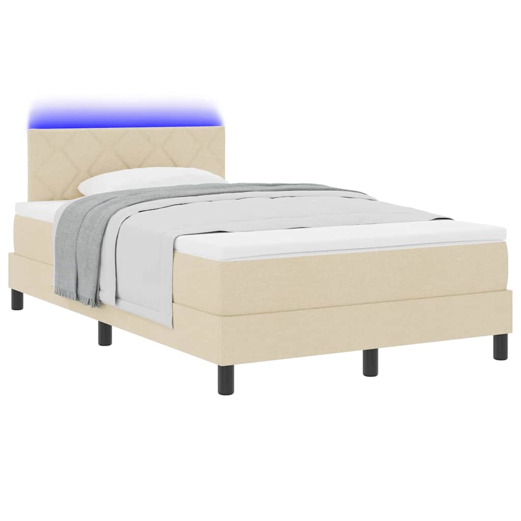 Box spring seng med LED-lysstrimler Creme 120 x 190 cm Stof