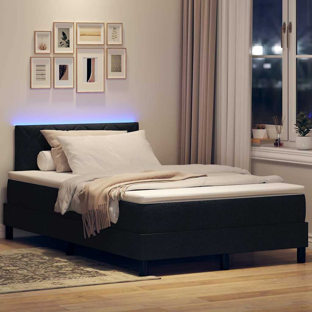 Box spring seng med LED-lysstrimler Sort 120 x 200 cm Stof