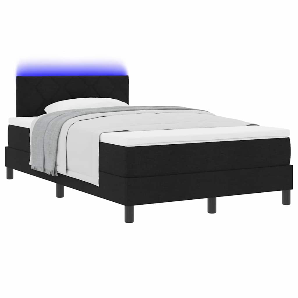 Box spring seng med LED-lysstrimler Sort 120 x 200 cm Stof