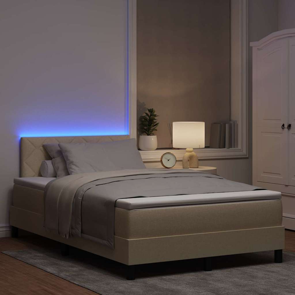 Box spring seng med LED-lysstrimler Creme 120 x 200 cm Stof