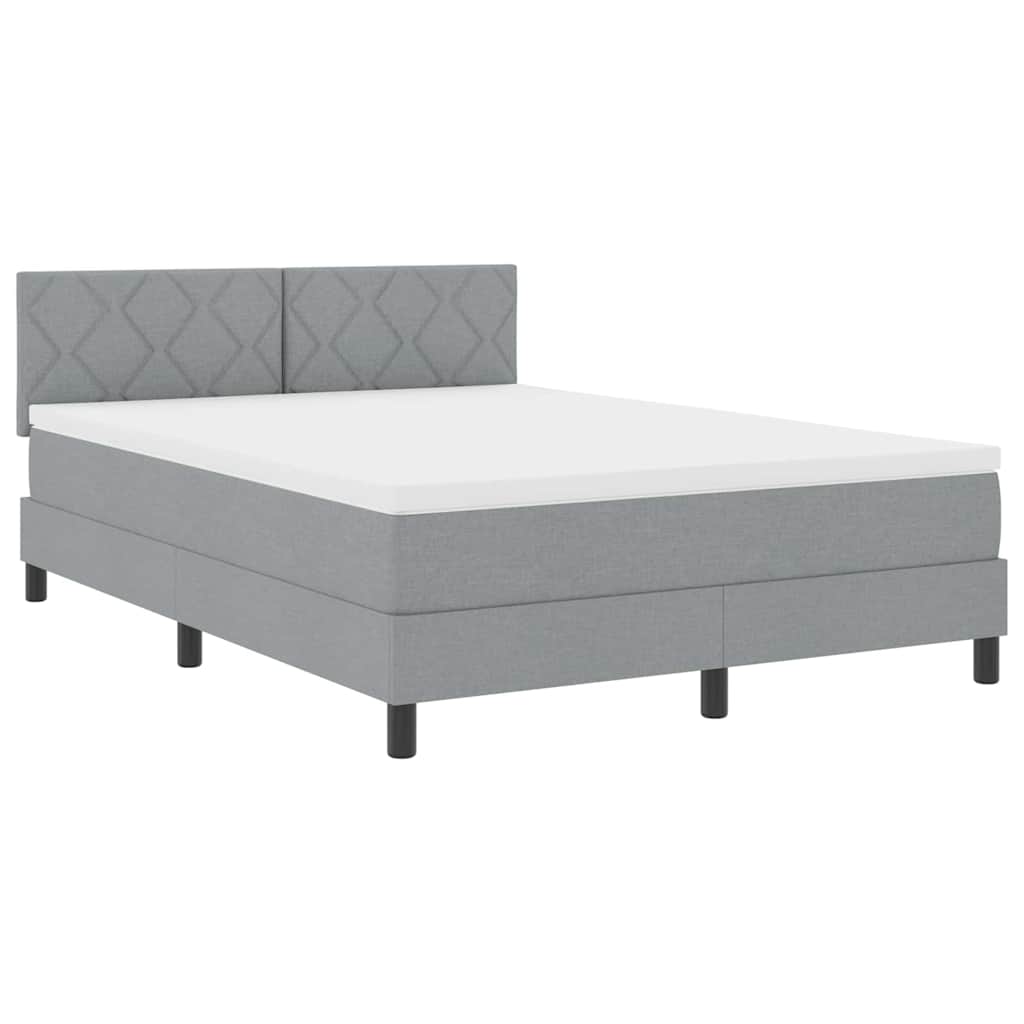 Box spring seng med LED-lysstrimler Lysegrå 140 x 190 cm Stof