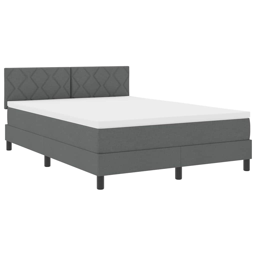 Box spring seng med LED-lysstrimler Mørkegrå 140 x 190 cm Stof