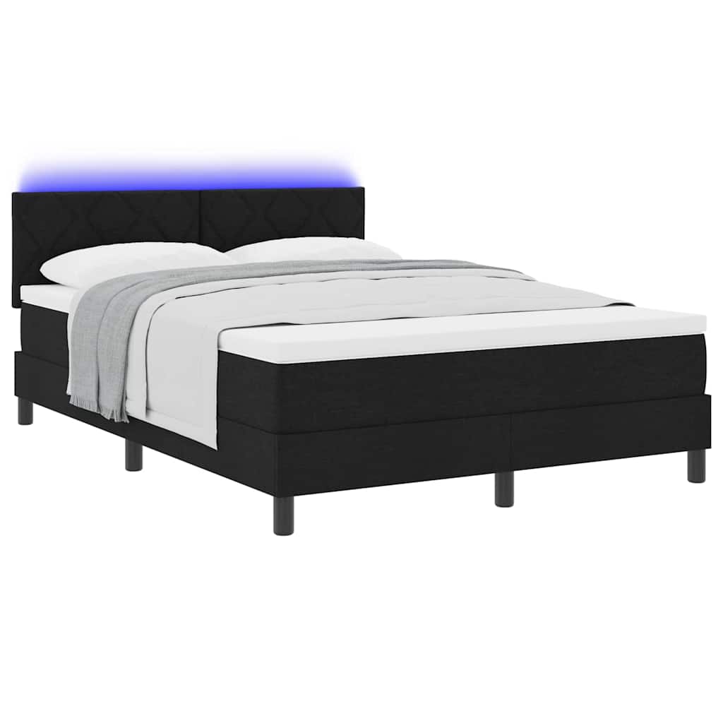 Box spring seng med LED-lysstrimler Sort 140 x 190 cm Stof